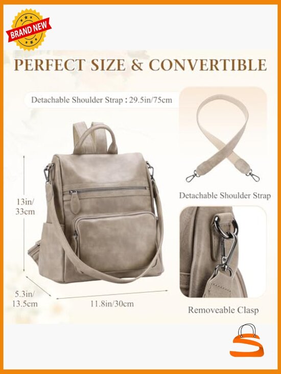 Convertible PU Leather Backpack Purse Anti Theft 3 Ways to Carry main image 5